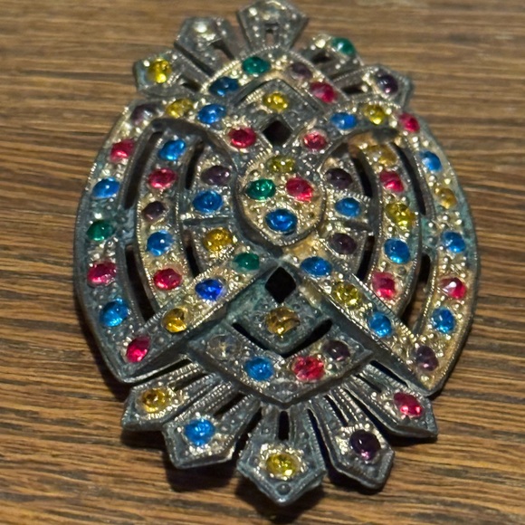 Stunning Large Antique 1930’s Art Deco Pot Metal Rhinestone Broach - Picture 6 of 6